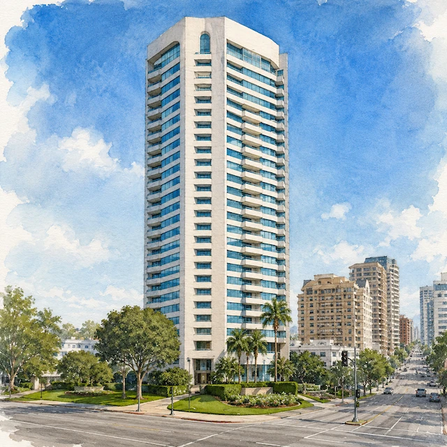 Architectural illustration of Blair House at 10490 Wilshire Boulevard, Los Angeles 90024, on the Wilshire Corridor
