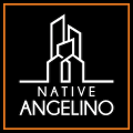 Native Angelino Real Estate logo, Los Angeles boutique brokerage, white on black with orange border
